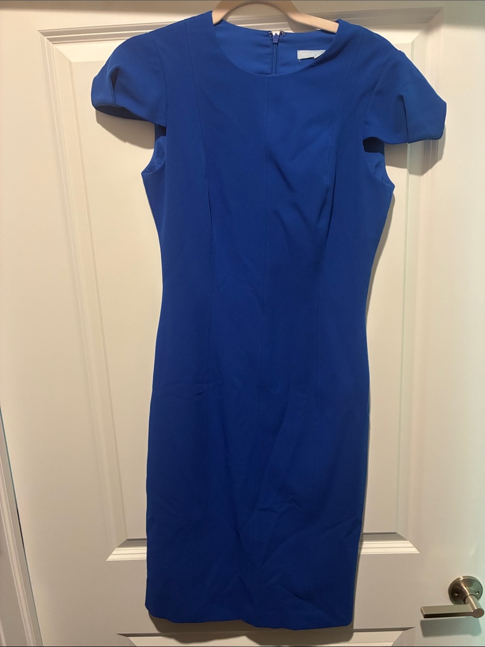 ANTONIO MELANI Royal Blue Short-Sleeve Midi Sheath Dress